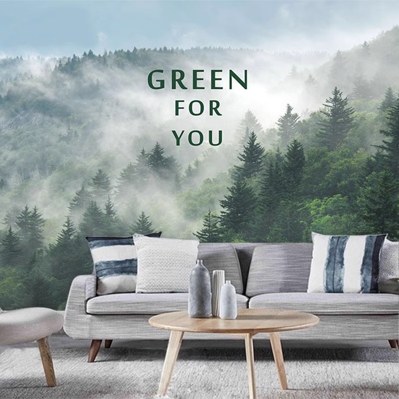 Tv Home Improvement - Custom Mural Misty Forest Wallpaper Living