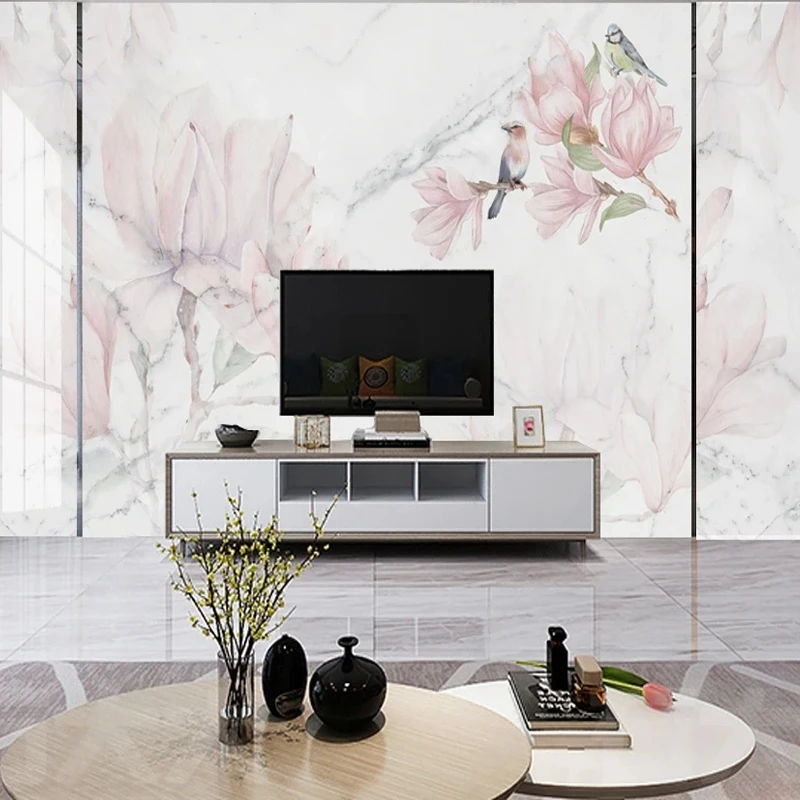Tv Home Improvement - Custom 3D Mural Pink Flowers Bird
