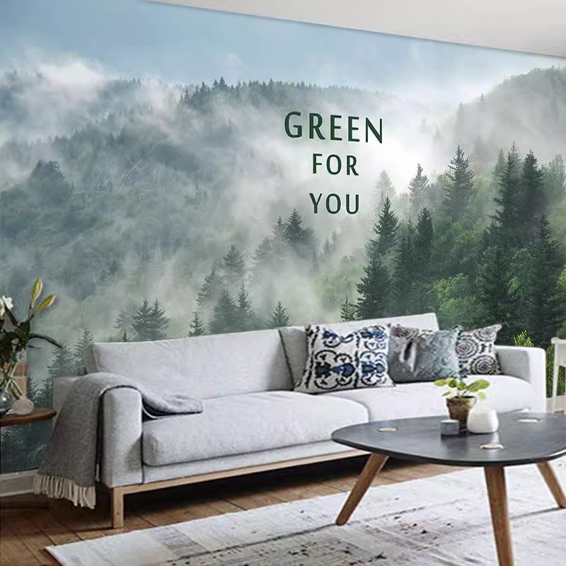 Custom Mural Misty Forest Wall - Tv Home Improvement ulasan dan harga