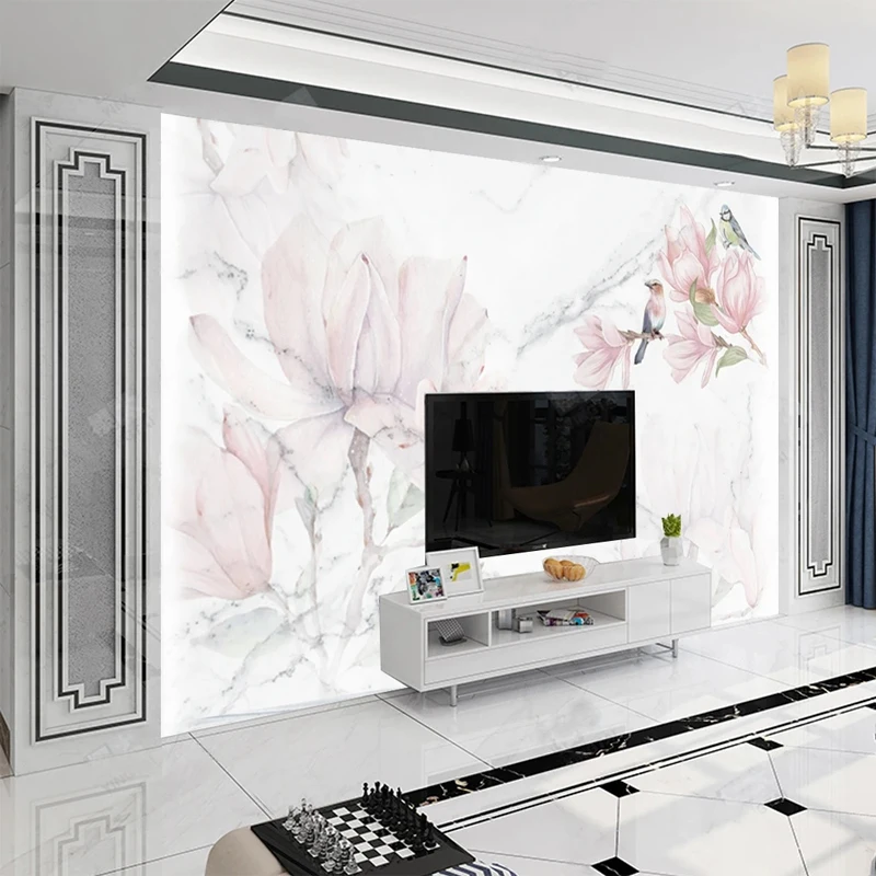 Custom 3D Mural Pink Flowers B - Tv Home Improvement ulasan dan harga